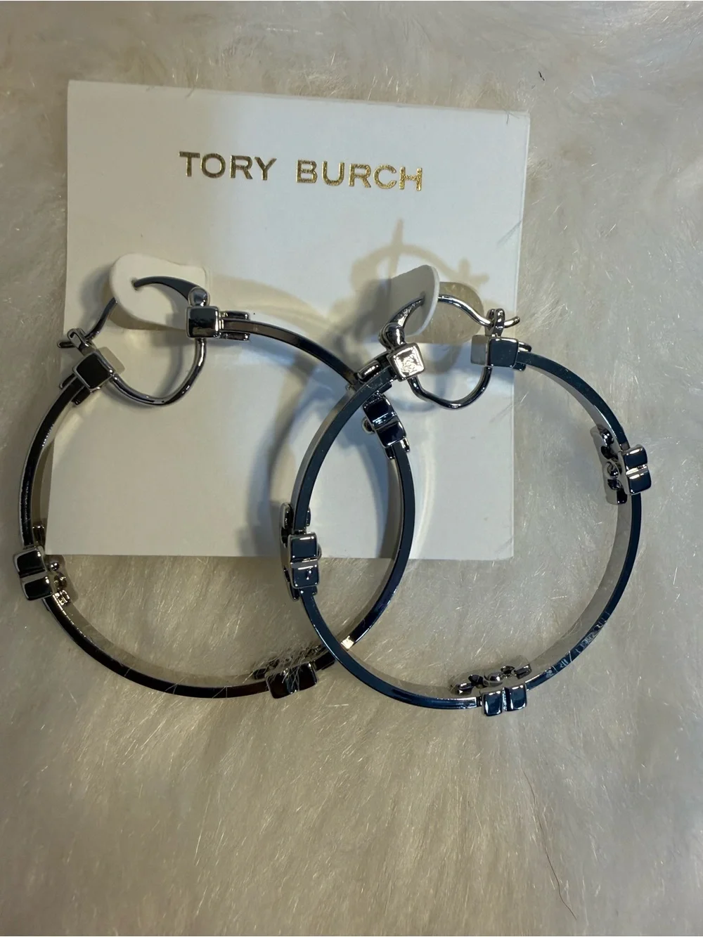 Tory Burch Silver Tone Stud-Accented Hoop Earrings